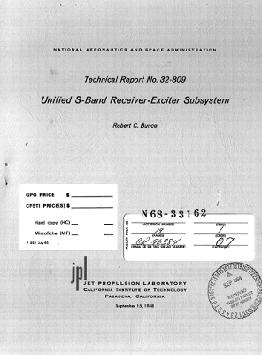 Unified S-Band Receiver-Exciter Subsystem (September 1968)